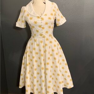 Elegant White and Yellow Floral Midi Dress